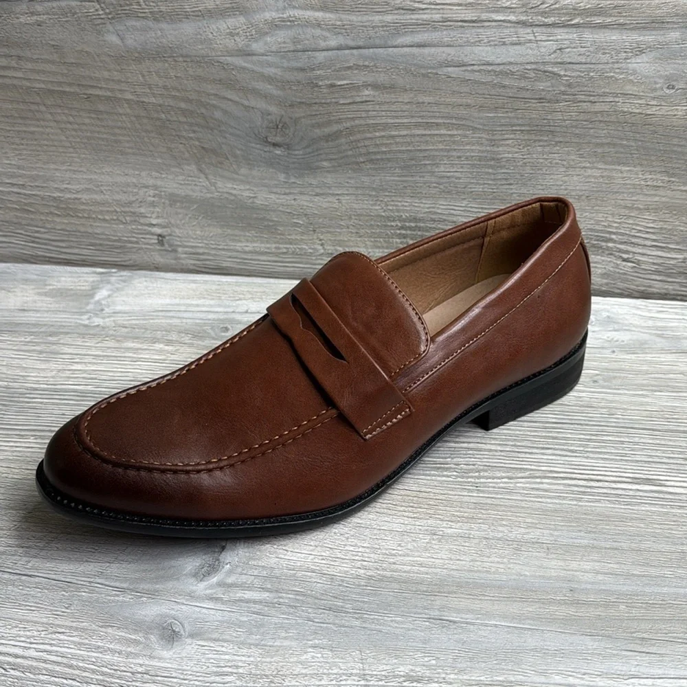 NWOT NY&C Men's Brown Leather Like dress Loafers size 13